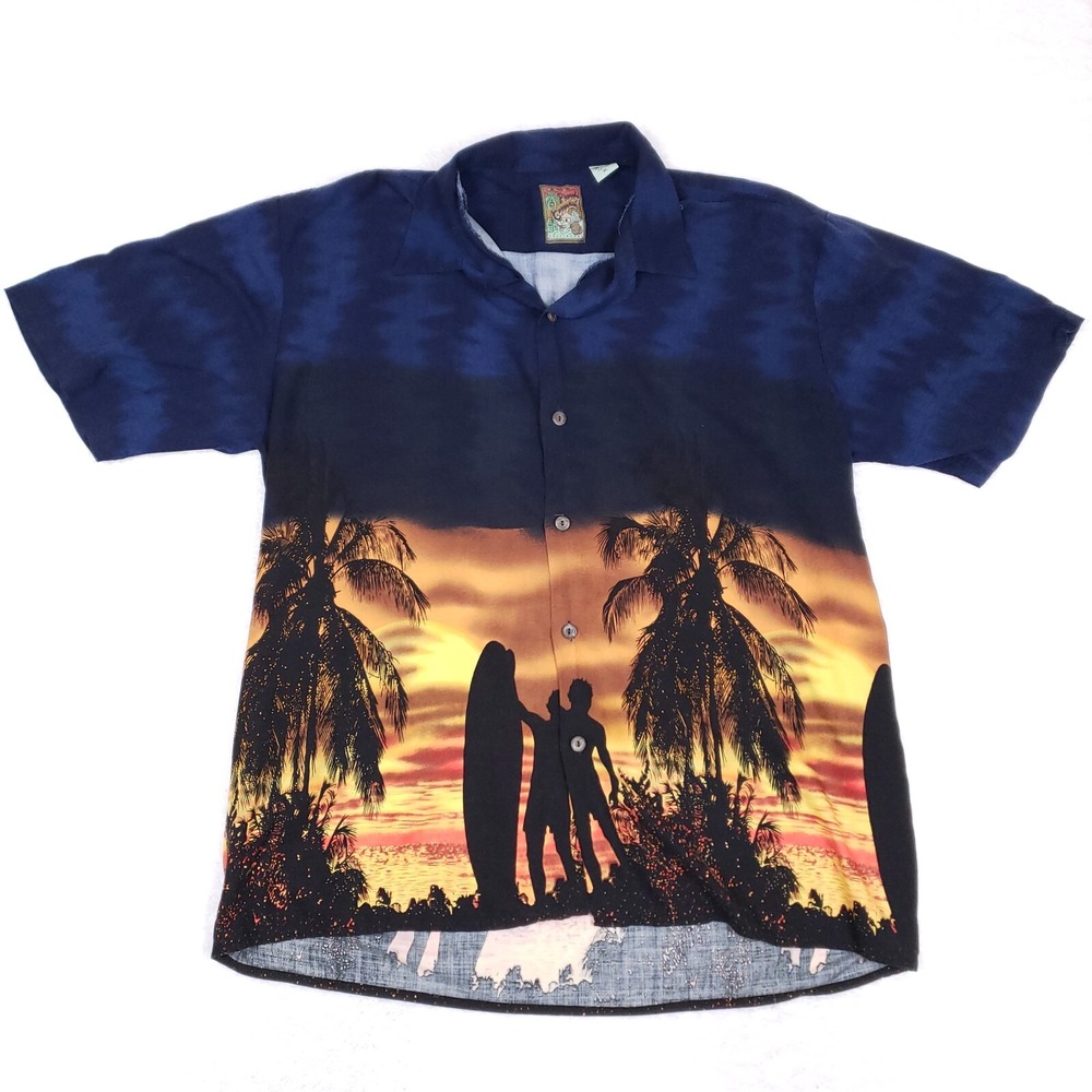 Vintage Pineapple Connections Hawaiian Shirt XL Sunset Surfer‎ Retro Vibes
